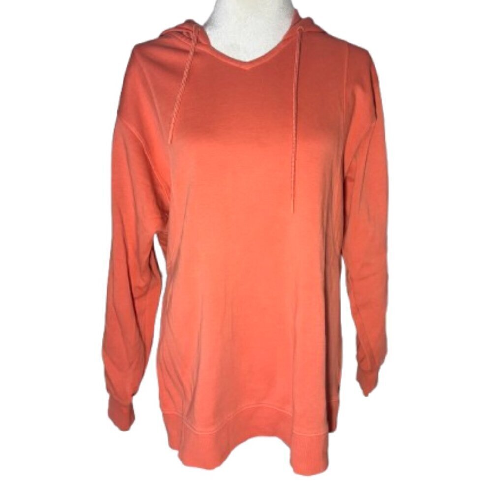 Athleta Coral Sundown Pullover Hooded V-Neck Sweatshirt Cotton Blend Medium